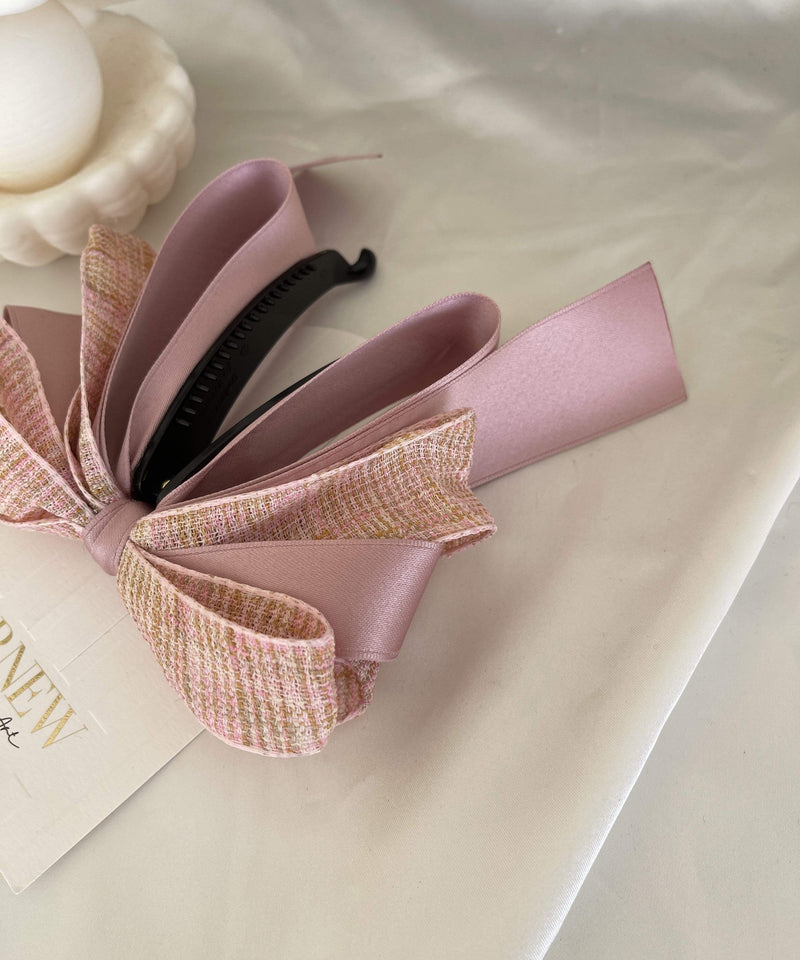 arnew Hair Accessories Tweed 3-Tier Ribbon Banana Pin